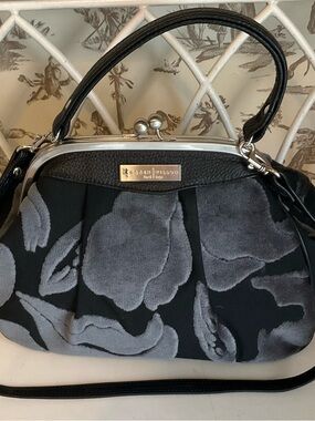 Karen Wilson Black & Gray Floral Bowler Bag